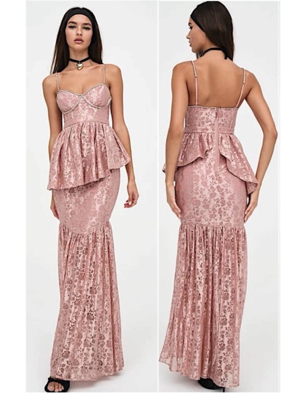 NWT For Love & Lemons Shai Lace Gown Pink Medium Prom Wedding Guest